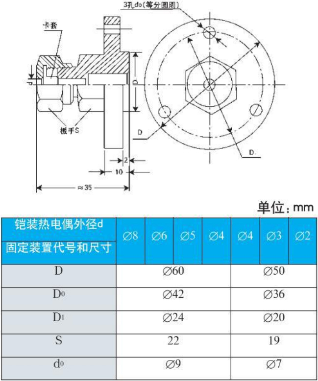 耐高溫熱電偶法蘭安裝尺寸圖